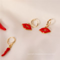 Personality Fashion Funny Ear Jewelry Enamel Red Pepper Lip Charms Hoop Earrings